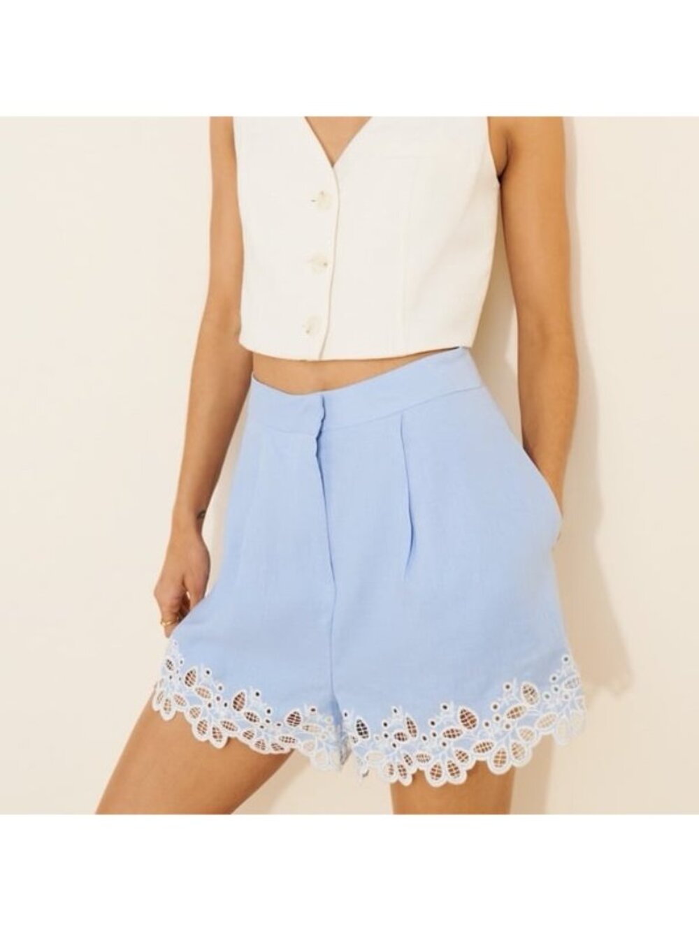 ASTR the label Kiya Linen Short with eyelet trim hem